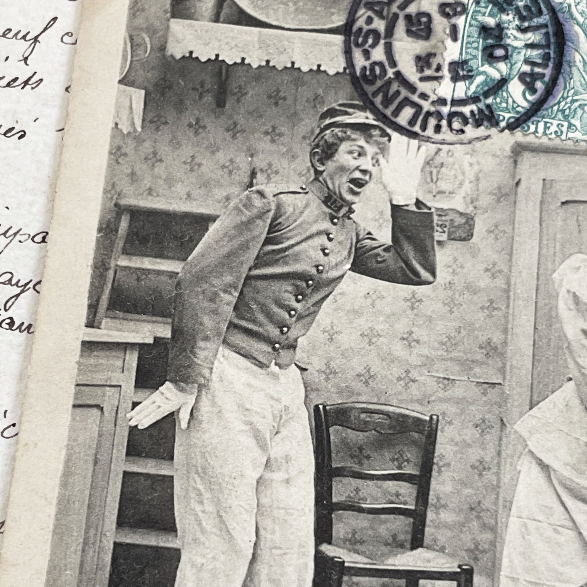 1900s - Antique French Humorous Postcard - Antique French Comic Postcard – “L’Amour à la Cuisine!” – Humorous Scene with Dialogue