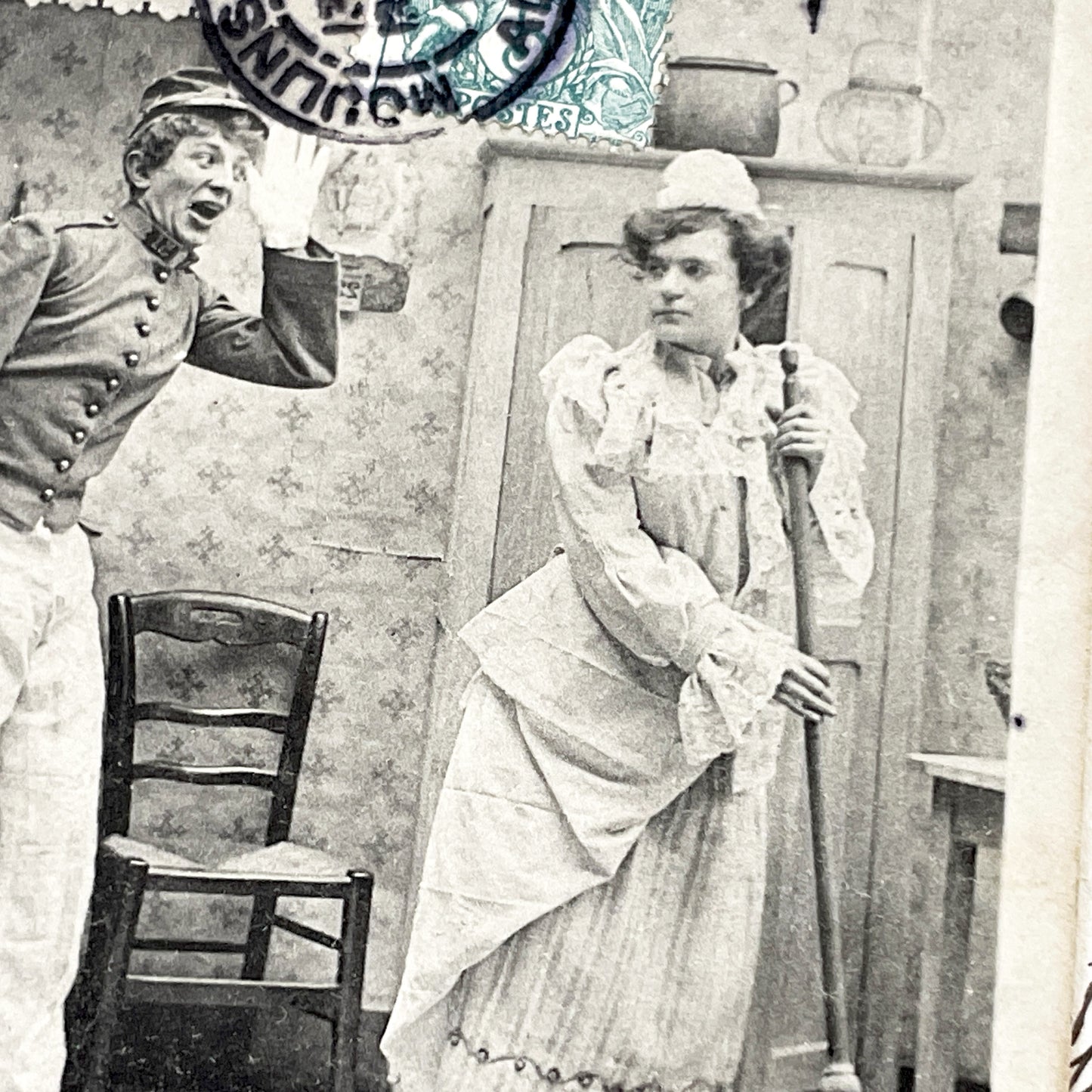 1900s - Antique French Humorous Postcard - Antique French Comic Postcard – “L’Amour à la Cuisine!” – Humorous Scene with Dialogue