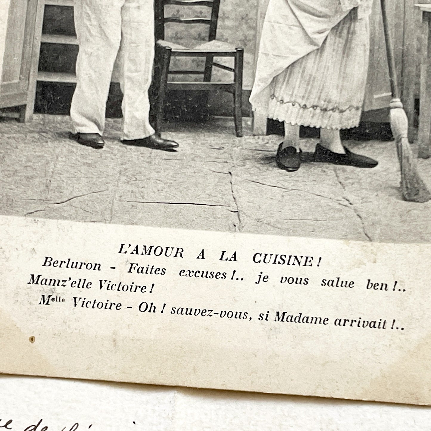1900s - Antique French Humorous Postcard - Antique French Comic Postcard – “L’Amour à la Cuisine!” – Humorous Scene with Dialogue