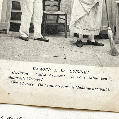 1900s - Antique French Humorous Postcard - Antique French Comic Postcard – “L’Amour à la Cuisine!” – Humorous Scene with Dialogue
