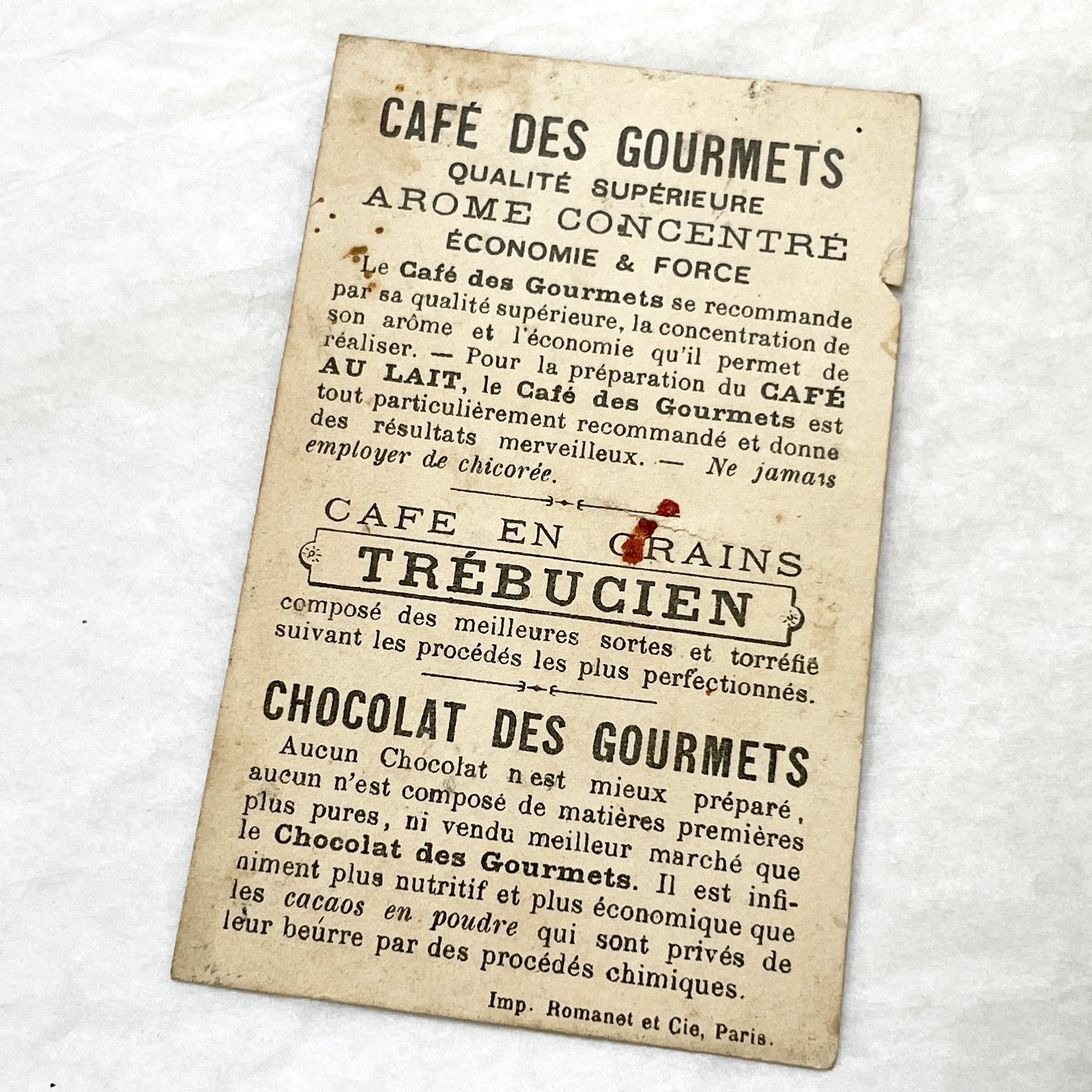 Late 19th - Antique French Chromo Card - Gourmets Coffee Advertising - Elegant Woman on Telephone - Historical Communication