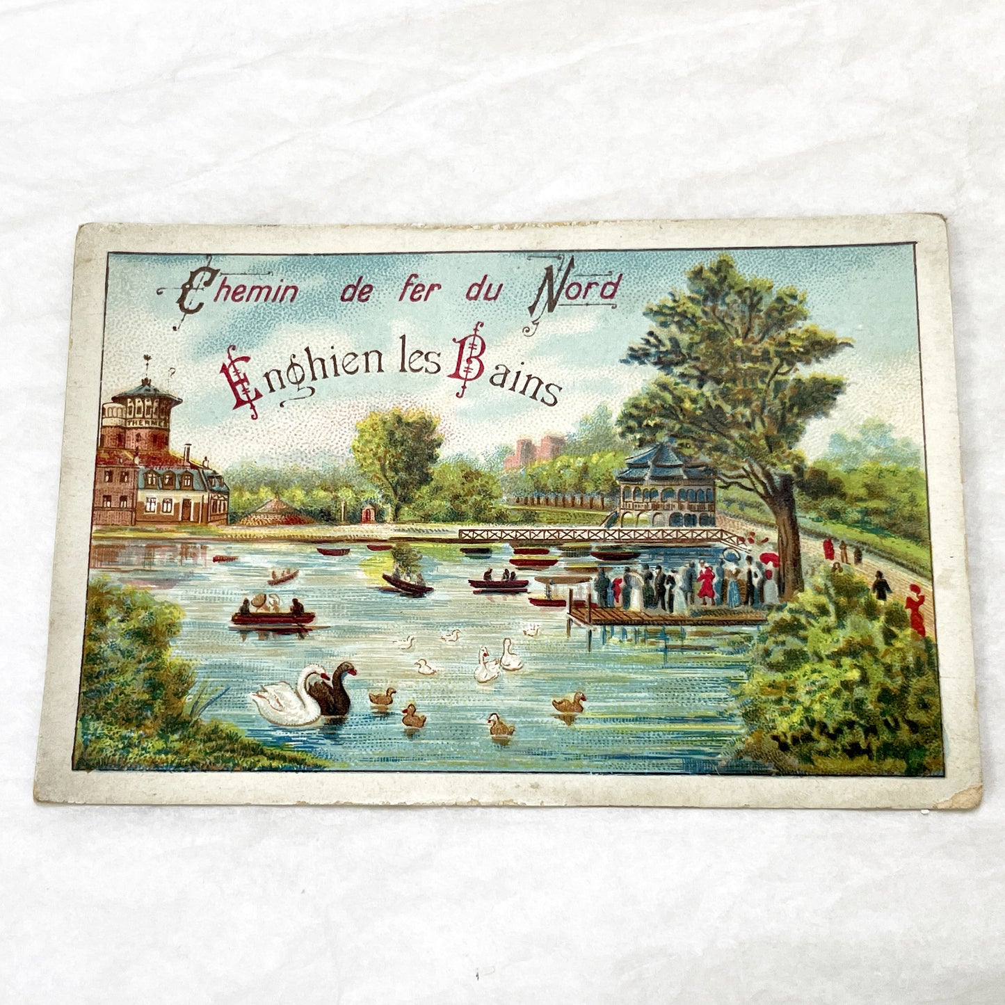 1900s - Vintage French Enghien Les Bains Railway Promotional Card - Chemin De Fer Du Nord Travel Advertisement - Antique Train Schedule