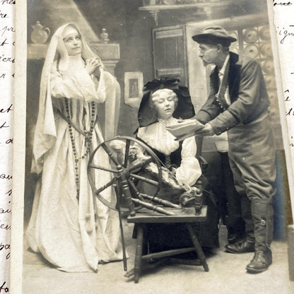 1900s - Antique French Postcard - Nun And Woman At Spinning Wheel - Religious Allegory - Vintage Sepia Photograph - Dramatic Scene