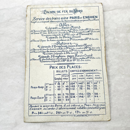 1900s - Vintage French Enghien Les Bains Railway Promotional Card - Chemin De Fer Du Nord Travel Advertisement - Antique Train Schedule