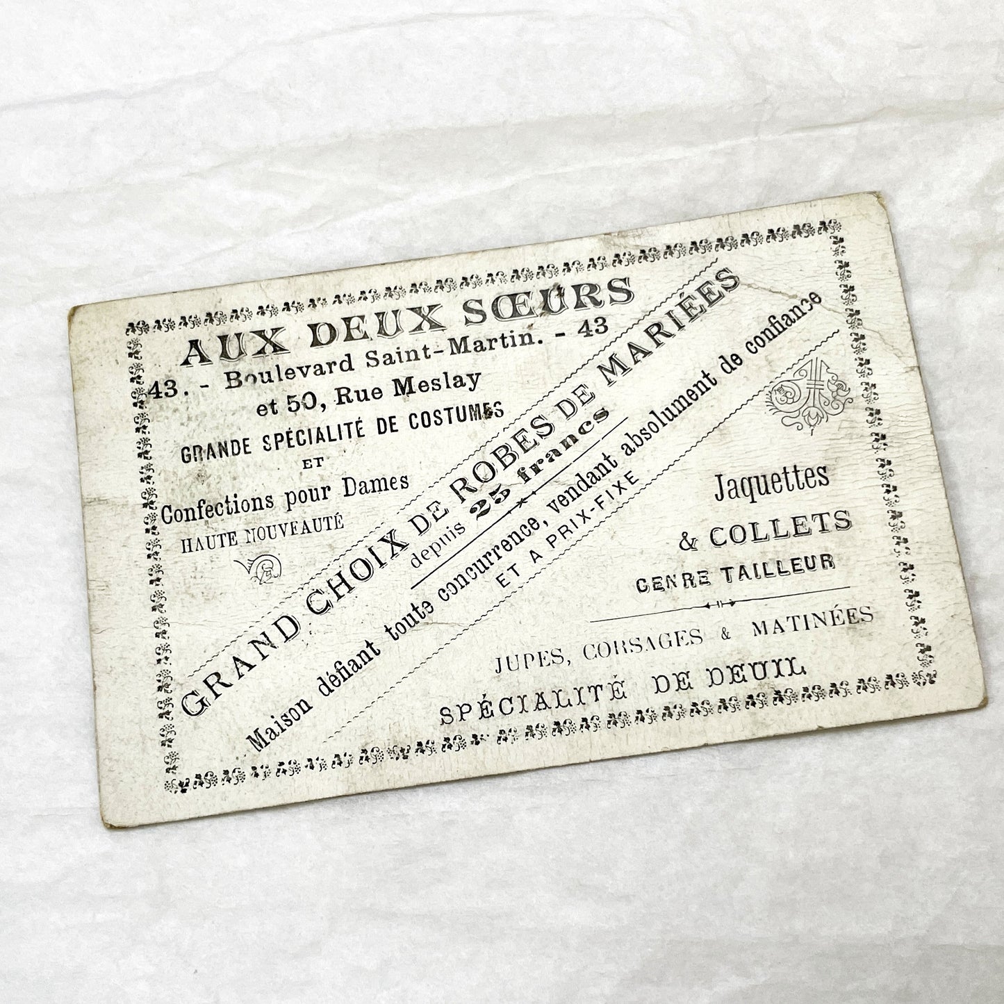 Late 19th - Vintage French Trade Card - Child and Pug Dog Illustration - Aux Deux Sœurs Advertisement - Collectible Ephemera