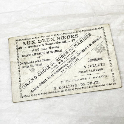 Late 19th - Vintage French Trade Card - Child and Pug Dog Illustration - Aux Deux Sœurs Advertisement - Collectible Ephemera