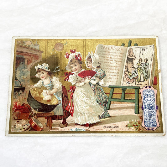 Late 19th - Cinderella French Advertising Card - Chicory Coffee Fairytale Art - Vintage Collectible Ephemera - Victorian Girls Illustration