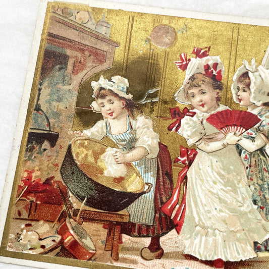 Late 19th - Cinderella French Advertising Card - Chicory Coffee Fairytale Art - Vintage Collectible Ephemera - Victorian Girls Illustration