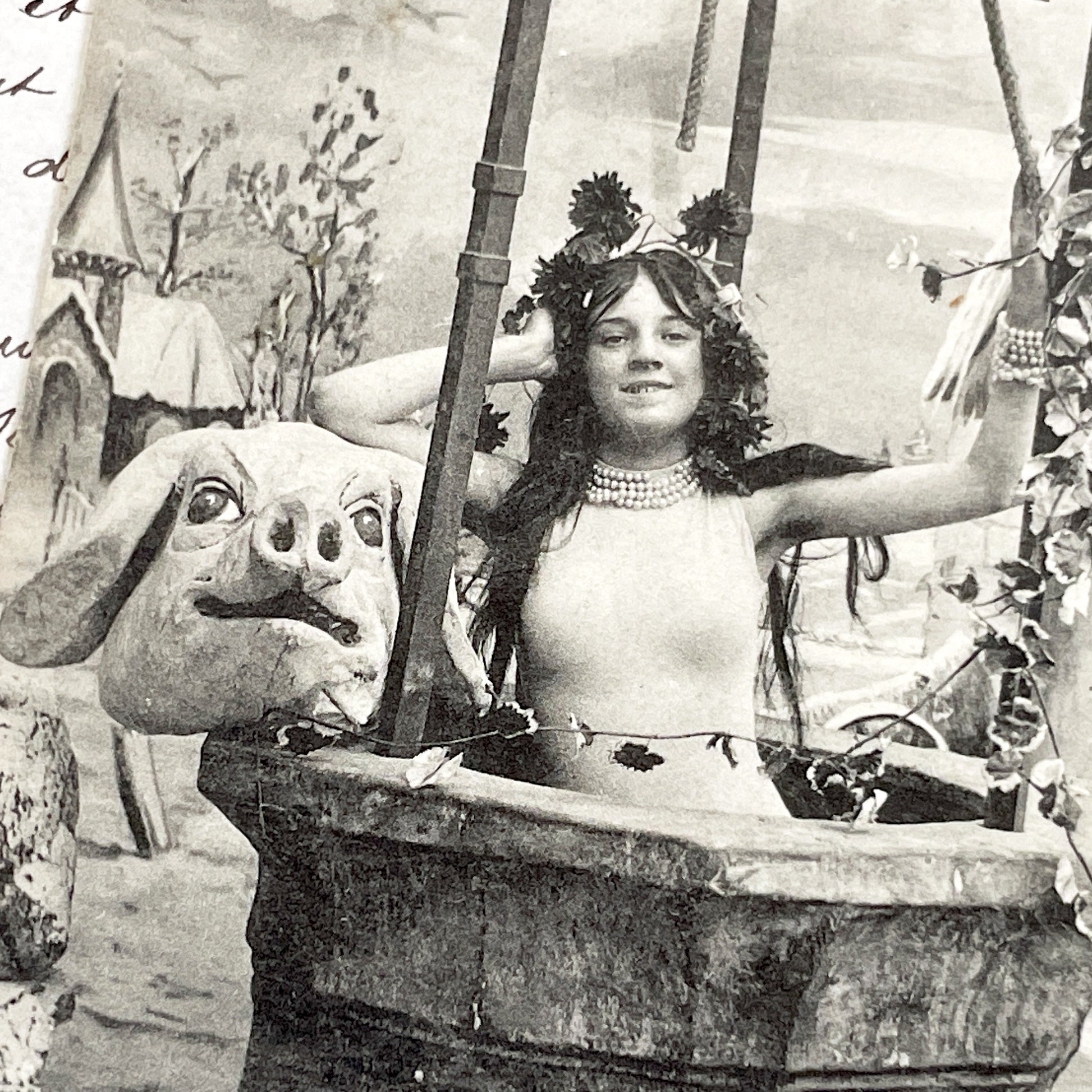 1900s - Vintage French Postcard - Vive 1904 - Allegorical New Year's Well Scene - Woman Pig Head - Antique Collectible