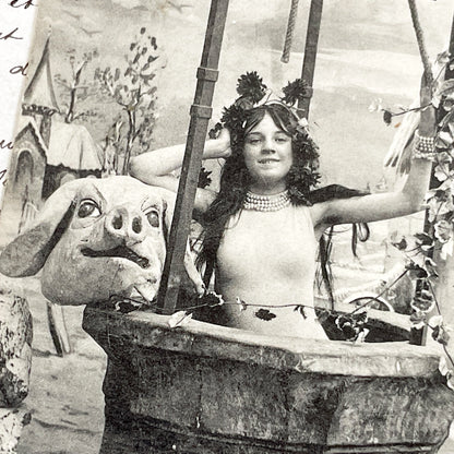 1900s - Vintage French Postcard - Vive 1904 - Allegorical New Year's Well Scene - Woman Pig Head - Antique Collectible