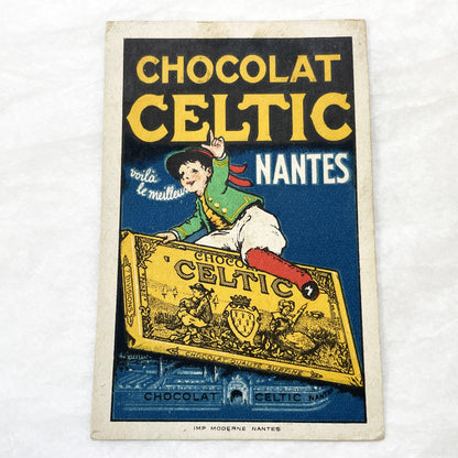 1910s - Vintage French Advertising Card - Chocolat Celtic Nantes Boy - Early 20th Century Confectionery Promotion - Collectible Ephemera
