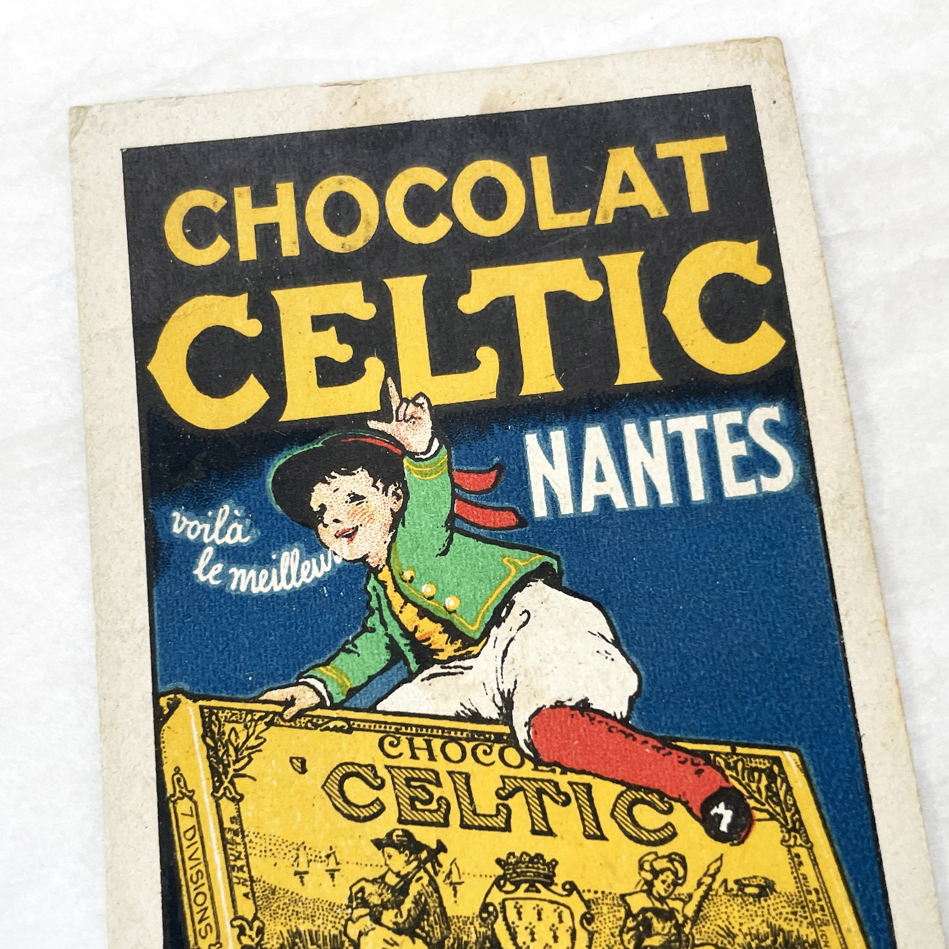 1910s - Vintage French Advertising Card - Chocolat Celtic Nantes Boy - Early 20th Century Confectionery Promotion - Collectible Ephemera