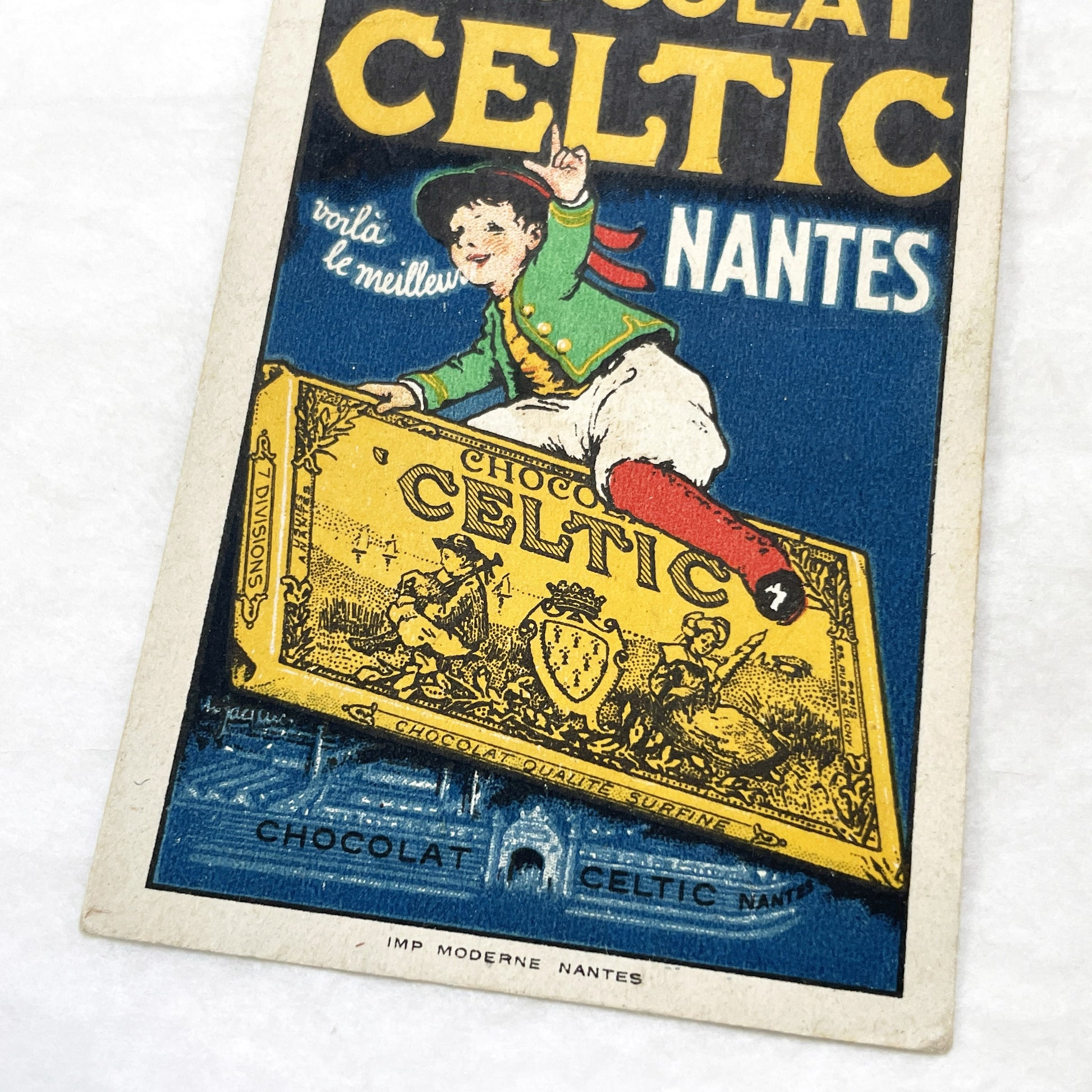 1910s - Vintage French Advertising Card - Chocolat Celtic Nantes Boy - Early 20th Century Confectionery Promotion - Collectible Ephemera