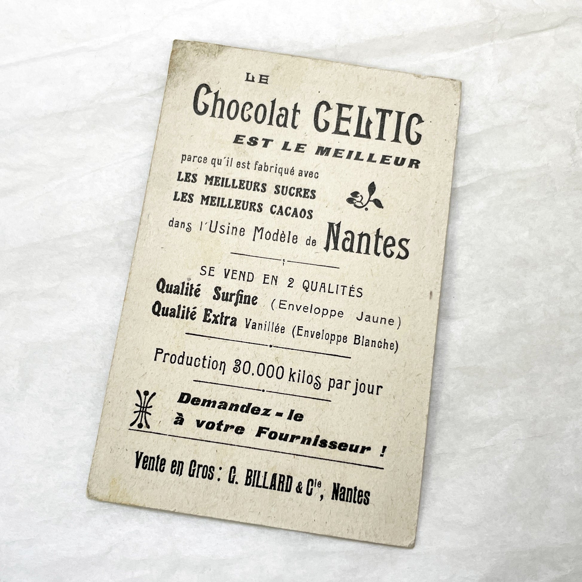 1910s - Vintage French Advertising Card - Chocolat Celtic Nantes Boy - Early 20th Century Confectionery Promotion - Collectible Ephemera