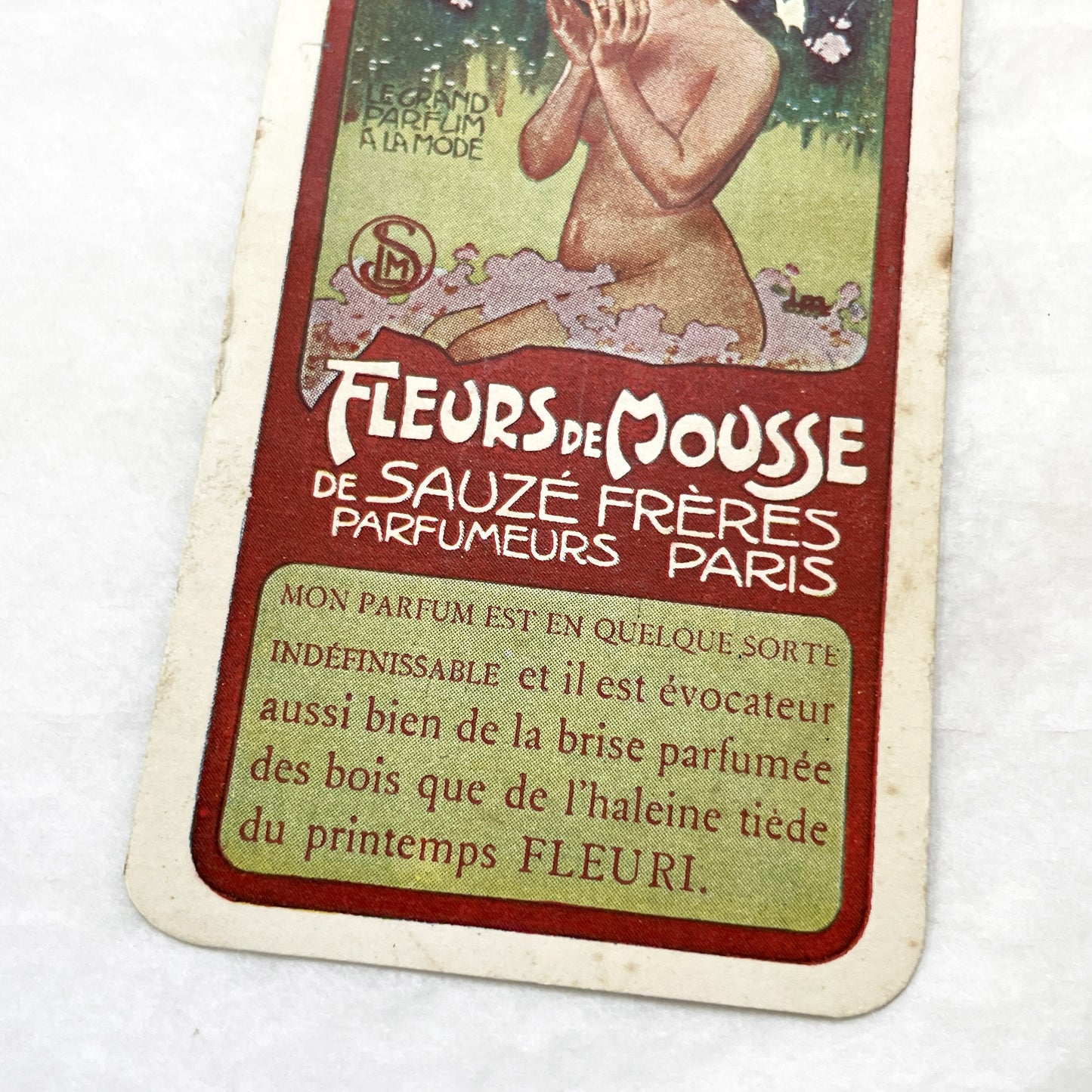1900s - Vintage French Perfume Advertising Card - 'Fleurs de Mousse' by Sauzé Frères Paris - Art Nouveau - Maison Tambutté Coiffeur