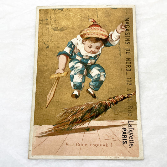 Late 19th - French Advertising Card - Chromo Trade Card - Paris Department Store Ephemera - Charming Child Figure - Antique Commercial Art