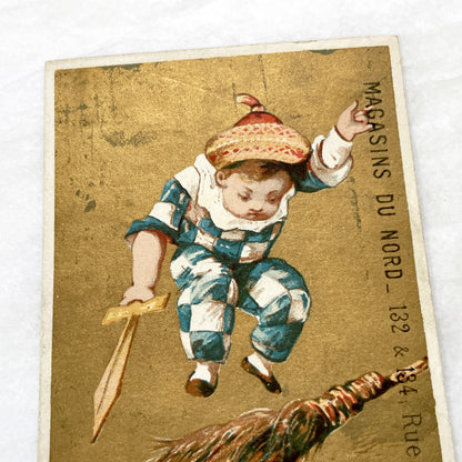 Late 19th - French Advertising Card - Chromo Trade Card - Paris Department Store Ephemera - Charming Child Figure - Antique Commercial Art