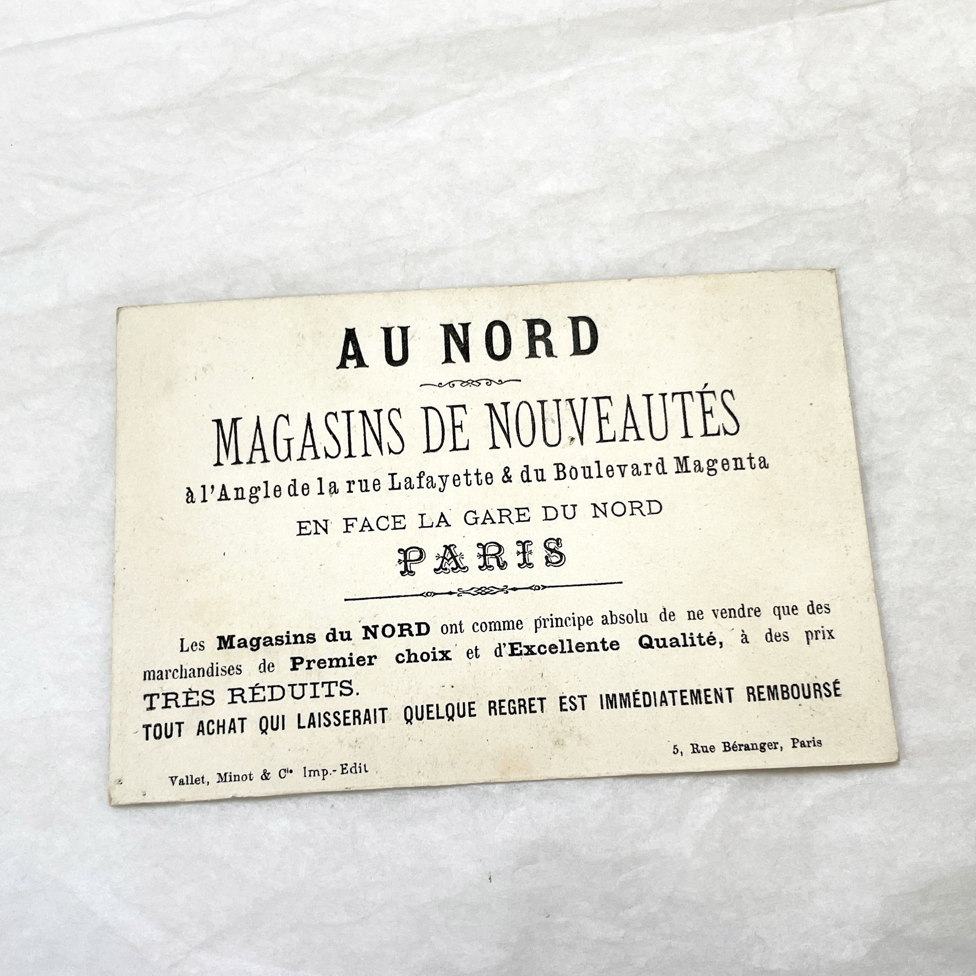 Late 19th - French Advertising Card - Chromo Trade Card - Paris Department Store Ephemera - Charming Child Figure - Antique Commercial Art