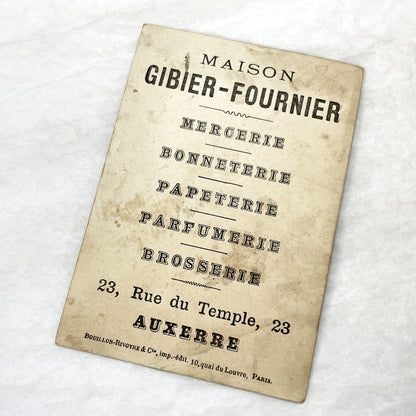 Late 19th - French Advertising Card - Gilded Floral Lady - Maison Gibier-Fournier - Auxerre Store Vintage Ephemera