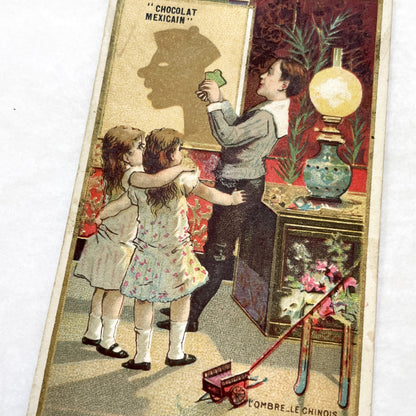 1900s - Vintage French Advertising Chromo Card for Chocolat Masson - Shadow Play Scene - Mexican Chocolate Promotion - Collectible Ephemera