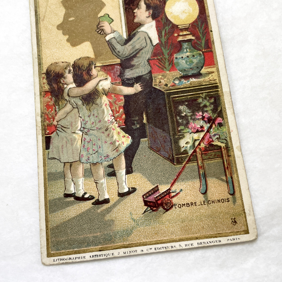 1900s - Vintage French Advertising Chromo Card for Chocolat Masson - Shadow Play Scene - Mexican Chocolate Promotion - Collectible Ephemera