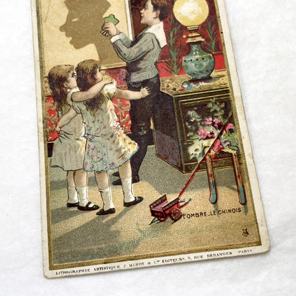 1900s - Vintage French Advertising Chromo Card for Chocolat Masson - Shadow Play Scene - Mexican Chocolate Promotion - Collectible Ephemera