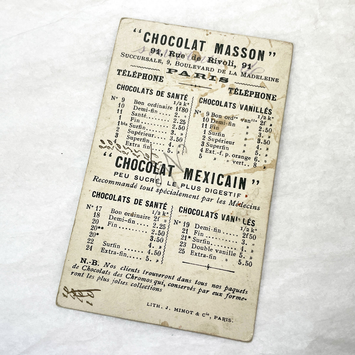 1900s - Vintage French Advertising Chromo Card for Chocolat Masson - Shadow Play Scene - Mexican Chocolate Promotion - Collectible Ephemera