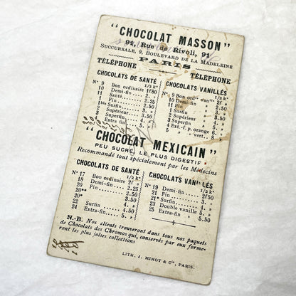 1900s - Vintage French Advertising Chromo Card for Chocolat Masson - Shadow Play Scene - Mexican Chocolate Promotion - Collectible Ephemera
