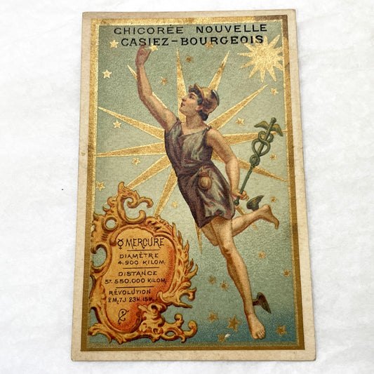 Late 19th - Chicory Trade Card - Mercury God - Astronomical Data - Vintage French Advertising Print - Collectible Ephemera