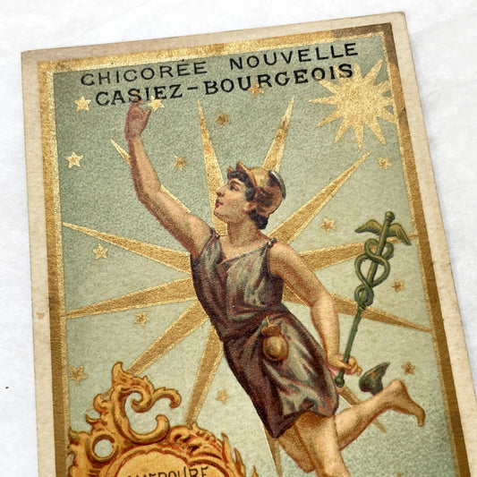 Late 19th - Chicory Trade Card - Mercury God - Astronomical Data - Vintage French Advertising Print - Collectible Ephemera
