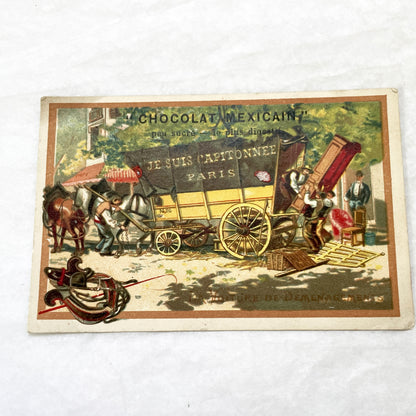 1900s - Vintage French Chromo Chocolate Masson Advertising Trade Card - Chocolat Mexicain - Padded Moving Van - Paris Confectionery Ad