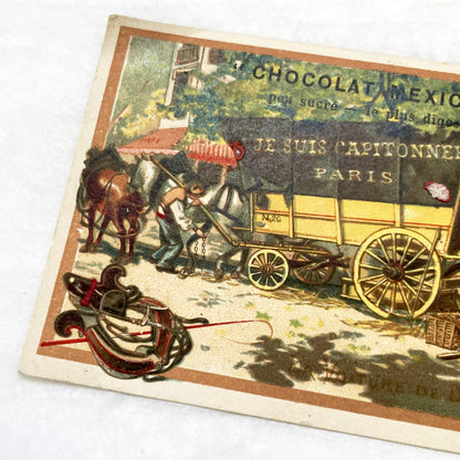 1900s - Vintage French Chromo Chocolate Masson Advertising Trade Card - Chocolat Mexicain - Padded Moving Van - Paris Confectionery Ad