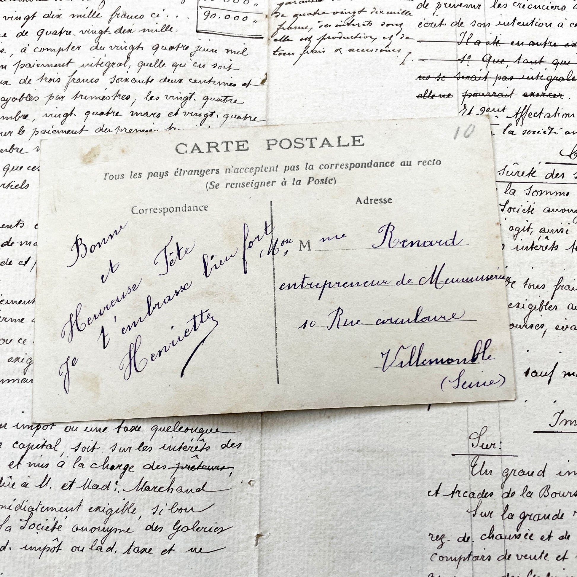 1910s - Antique French Postcard - Cherub Figure with Purple Violets - Sepia Photograph - Bonne Fête Greeting Card - Ephemera Collectible