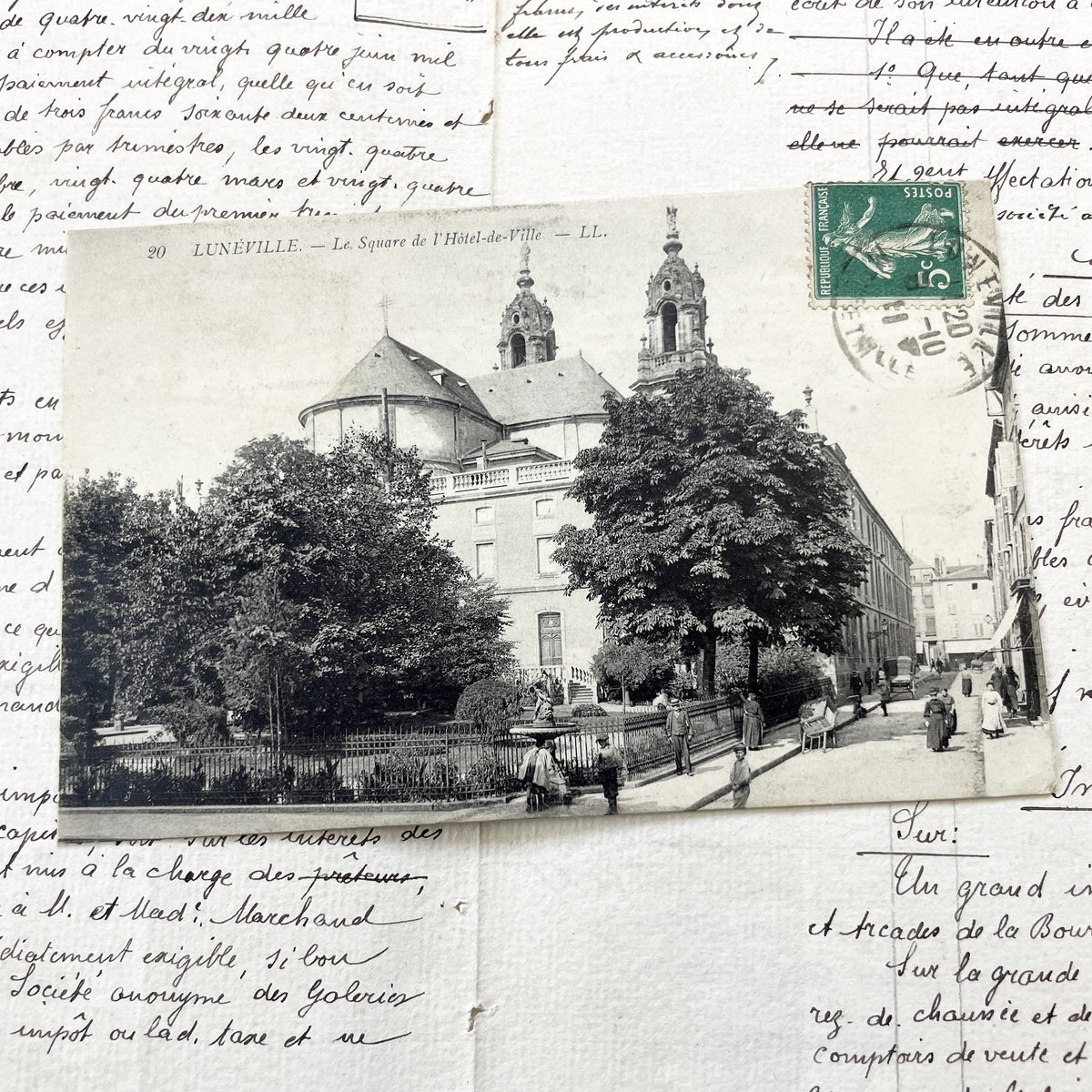 1910s - Vintage Lunéville Postcard - Historic Hôtel de Ville Square - French City View - Architectural Landmark Ephemera