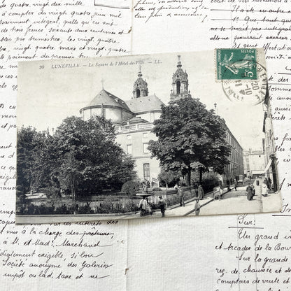 1910s - Vintage Lunéville Postcard - Historic Hôtel de Ville Square - French City View - Architectural Landmark Ephemera