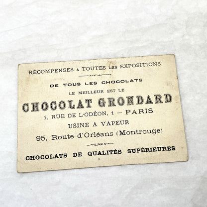 Late 19th - Chocolat Grondard Victorian Trade Card - Winter Scene - Swan Sleigh - French Advertising Ephemera - Collectible Art