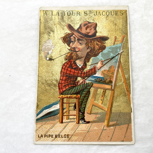 Late 19th - Parisian Advertising Card for Parisian Store - Caricature Art - Belgian Pipe - Vintage French Ephemera for Collectibles