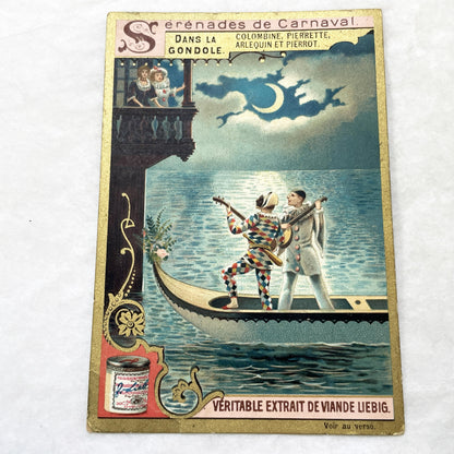 1900s - Advertising Card - Carnival Serenade - Commedia dell'arte - Harlequin Pierrot Columbine - Vintage Food Ephemera - Collectible Art