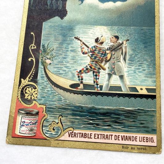1900s - Advertising Card - Carnival Serenade - Commedia dell'arte - Harlequin Pierrot Columbine - Vintage Food Ephemera - Collectible Art