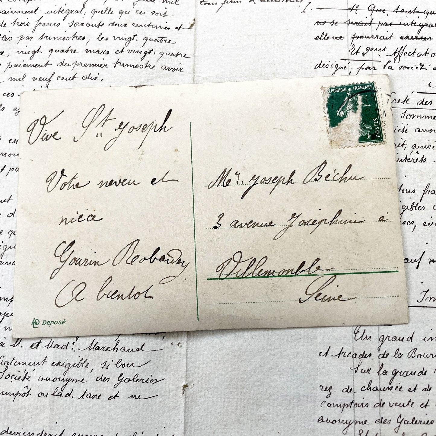 1910s - Antique French Bonne Fete Postcard - Violet Floral Wreath - Vintage Ephemera - Collectible Art Print - Botanical