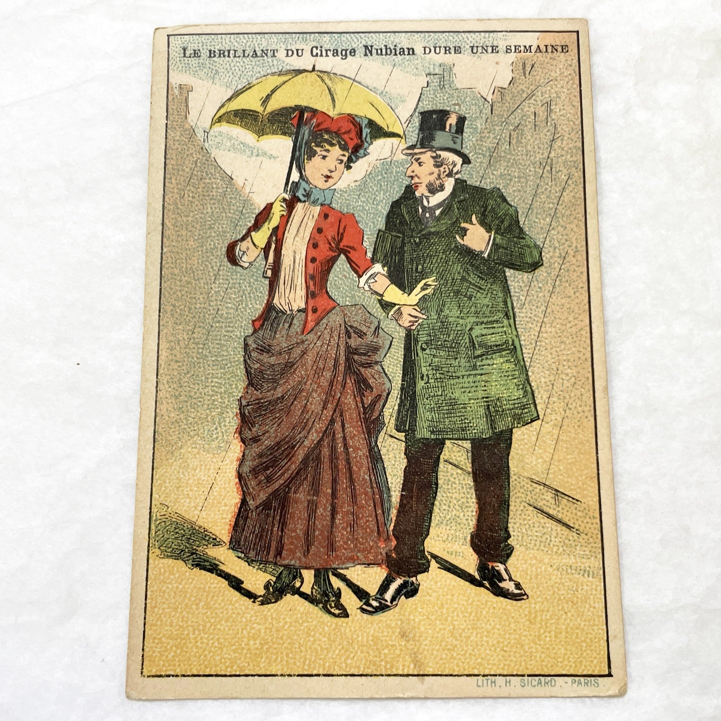 Late 19th - French Advertising Card - Nubian Shoe Polish Lithograph - Victorian Fashion Illustration - Paris Print Ephemera