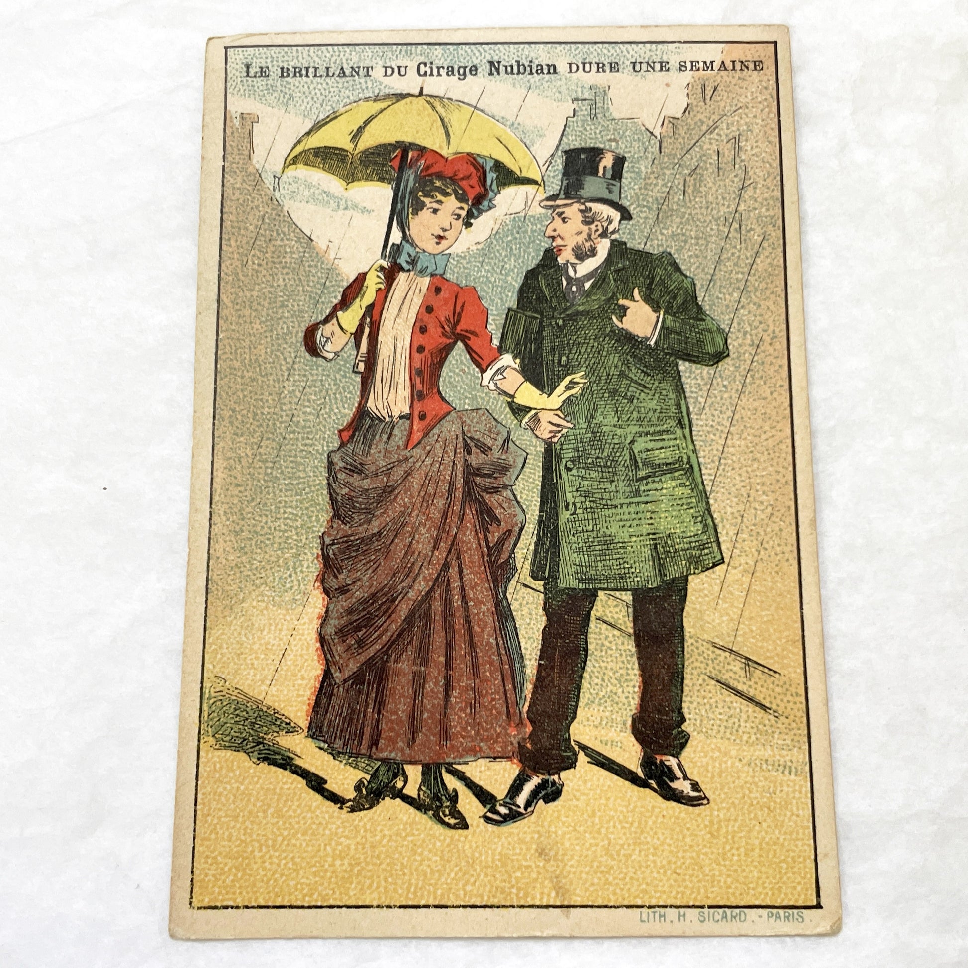Late 19th - French Advertising Card - Nubian Shoe Polish Lithograph - Victorian Fashion Illustration - Paris Print Ephemera