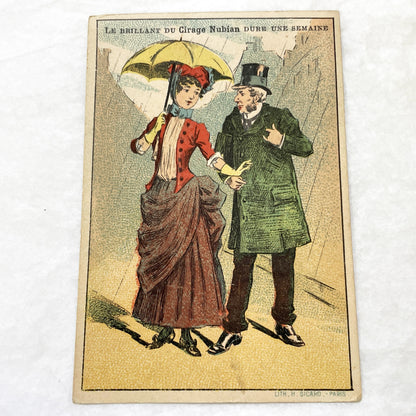 Late 19th - French Advertising Card - Nubian Shoe Polish Lithograph - Victorian Fashion Illustration - Paris Print Ephemera