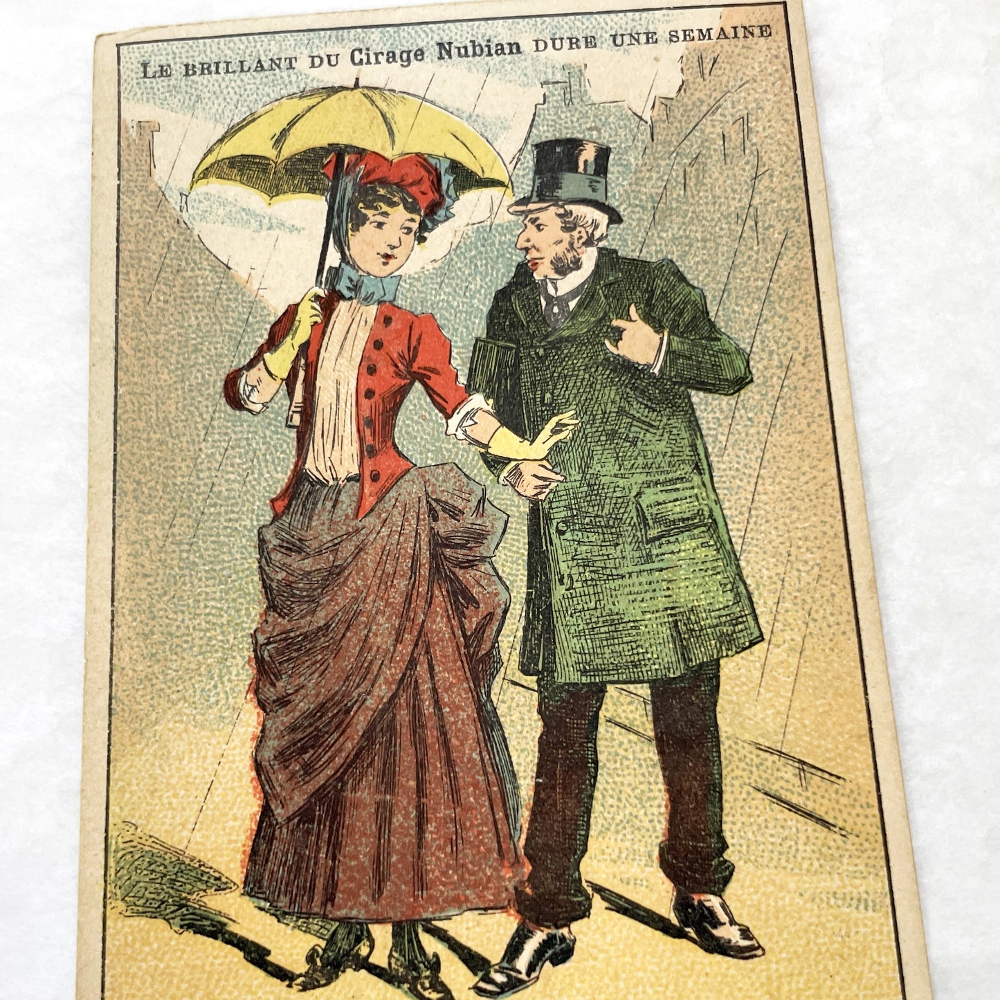 Late 19th - French Advertising Card - Nubian Shoe Polish Lithograph - Victorian Fashion Illustration - Paris Print Ephemera