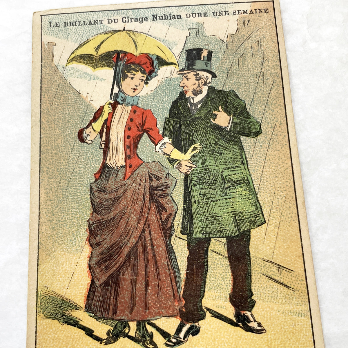 Late 19th - French Advertising Card - Nubian Shoe Polish Lithograph - Victorian Fashion Illustration - Paris Print Ephemera