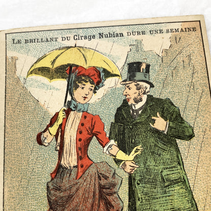 Late 19th - French Advertising Card - Nubian Shoe Polish Lithograph - Victorian Fashion Illustration - Paris Print Ephemera