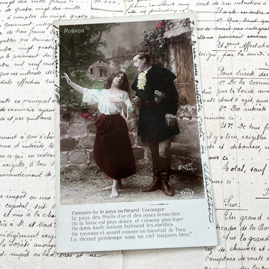 1900s - Antique Hand-Colored Mignon Opera Postcard - Romantic Scene - French Art Nouveau Vintage Ephemera Collectible Paper