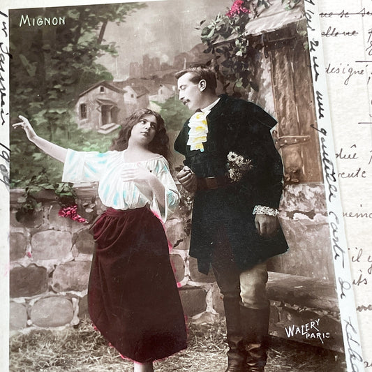 1900s - Antique Hand-Colored Mignon Opera Postcard - Romantic Scene - French Art Nouveau Vintage Ephemera Collectible Paper