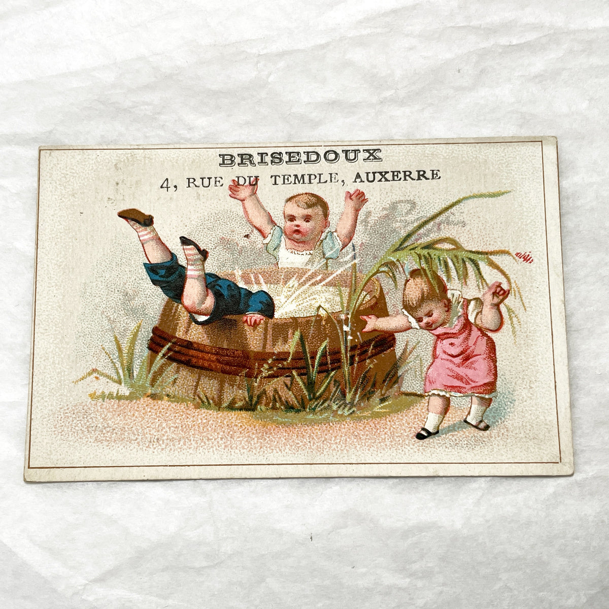 Late 19th - French Brisedoux Patissier Ad Card - Charming Children Illustration - Auxerre Bakery Trade Card - Vintage Ephemera