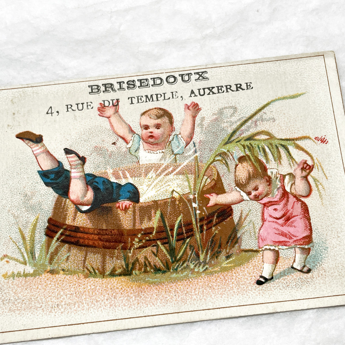Late 19th - French Brisedoux Patissier Ad Card - Charming Children Illustration - Auxerre Bakery Trade Card - Vintage Ephemera